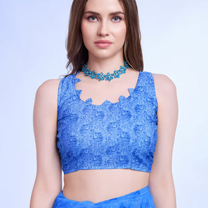 Blue Poly Chiffon Festival Saree With Blouse Piece