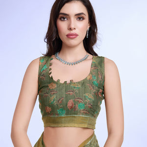 Green Poly Silk Festival Saree With Blouse Piece
