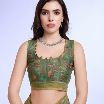 Green Poly Silk Festival Saree With Blouse Piece