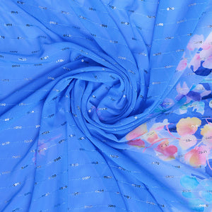 Blue Poly Chiffon Festival Saree With Blouse Piece