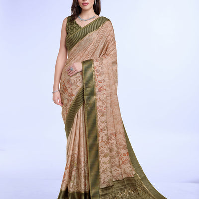 Peach Poly Silk Daily Wear Saree With Blouse Piece