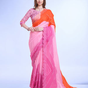 Lavender Poly Chiffon Festival Saree With Blouse Piece