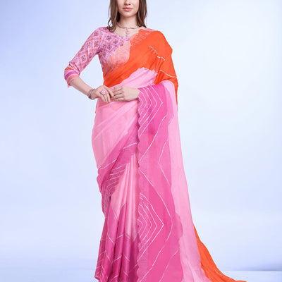 Lavender Poly Chiffon Festival Saree With Blouse Piece