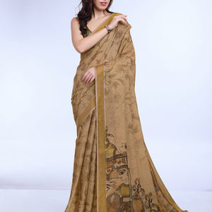 Beige Poly Silk Festival Saree With Blouse Piece