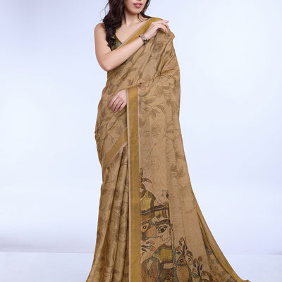 Beige Poly Silk Festival Saree With Blouse Piece
