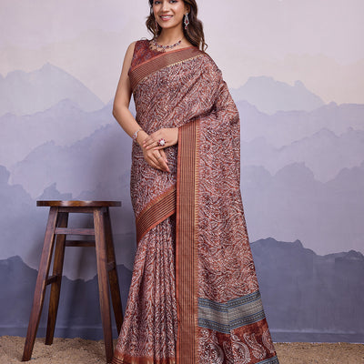 Maroon Poly Silk Festival Saree With Blouse Piece