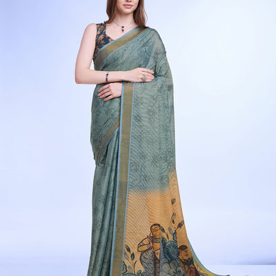 Sea Green Poly Silk Festival Saree With Blouse Piece