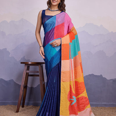 Orange Silk Blend Daily Wear Saree With Blouse Piece