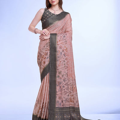 Pink Poly Silk Daily Wear Saree With Blouse Piece
