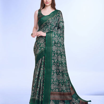 Teal Poly Silk Daily Wear Saree With Blouse Piece