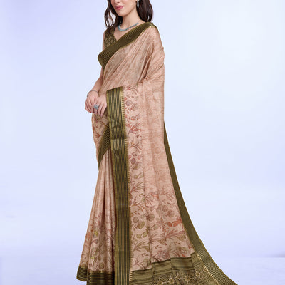 Peach Poly Silk Daily Wear Saree With Blouse Piece