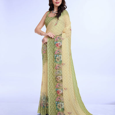 Green Poly Chiffon Festival Saree With Blouse Piece