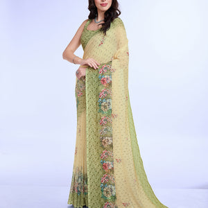 Green Poly Chiffon Festival Saree With Blouse Piece