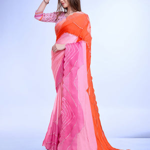 Lavender Poly Chiffon Festival Saree With Blouse Piece