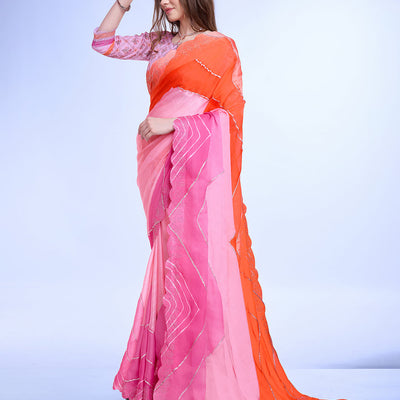 Lavender Poly Chiffon Festival Saree With Blouse Piece