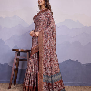 Maroon Poly Silk Festival Saree With Blouse Piece