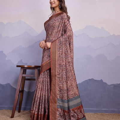 Maroon Poly Silk Festival Saree With Blouse Piece