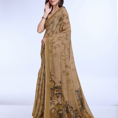 Beige Poly Silk Festival Saree With Blouse Piece