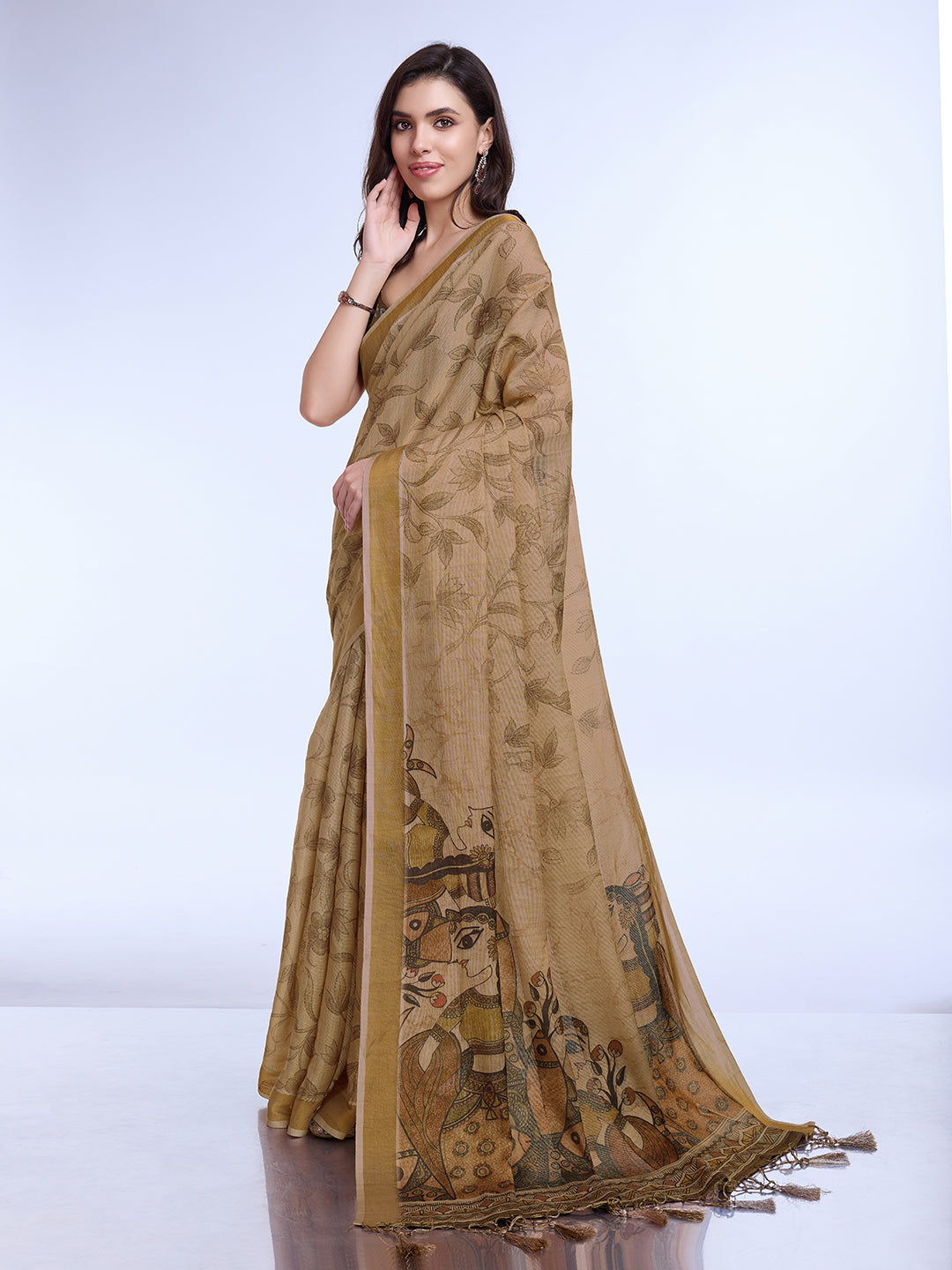 Beige Poly Silk Festival Saree With Blouse Piece
