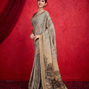 Brown Poly Silk Festival Saree With Blouse Piece
