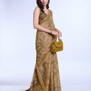 Beige Poly Silk Festival Saree With Blouse Piece