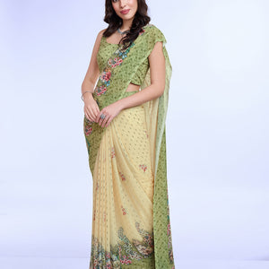 Green Poly Chiffon Festival Saree With Blouse Piece