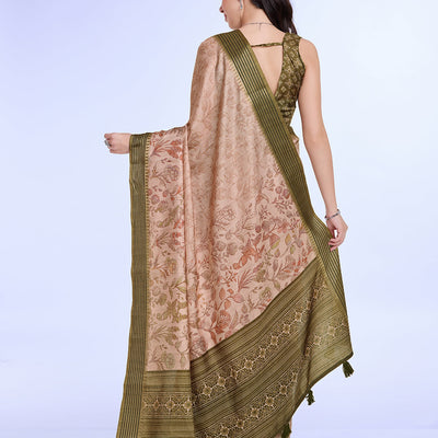 Peach Poly Silk Daily Wear Saree With Blouse Piece