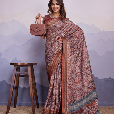 Maroon Poly Silk Festival Saree With Blouse Piece