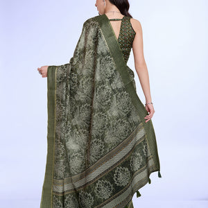 Mehndi Poly Silk Daily Wear Saree With Blouse Piece