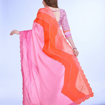 Lavender Poly Chiffon Festival Saree With Blouse Piece