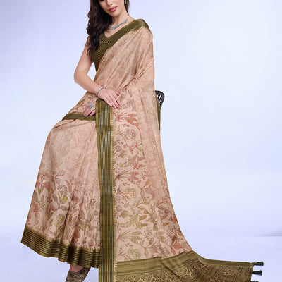 Peach Poly Silk Daily Wear Saree With Blouse Piece