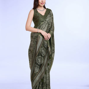 Mehndi Poly Silk Daily Wear Saree With Blouse Piece