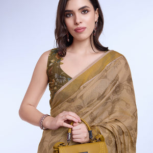 Beige Poly Silk Festival Saree With Blouse Piece