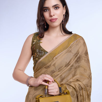 Beige Poly Silk Festival Saree With Blouse Piece