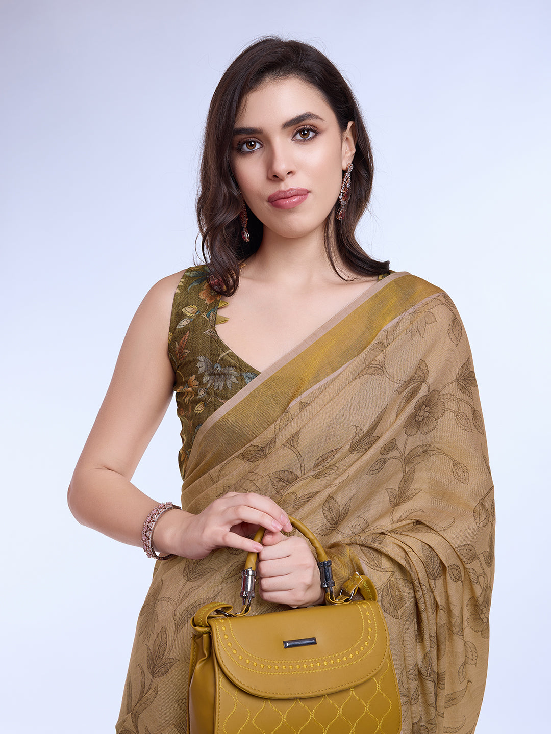 Beige Poly Silk Festival Saree With Blouse Piece