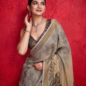 Brown Poly Silk Festival Saree With Blouse Piece