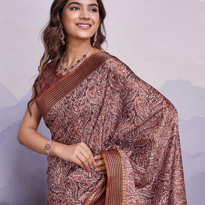 Maroon Poly Silk Festival Saree With Blouse Piece