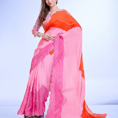 Lavender Poly Chiffon Festival Saree With Blouse Piece