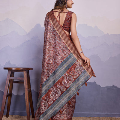 Maroon Poly Silk Festival Saree With Blouse Piece