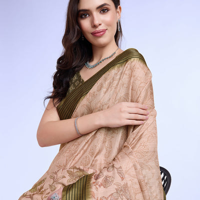 Peach Poly Silk Daily Wear Saree With Blouse Piece