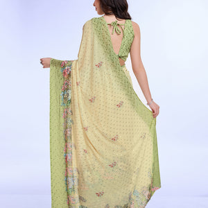 Green Poly Chiffon Festival Saree With Blouse Piece