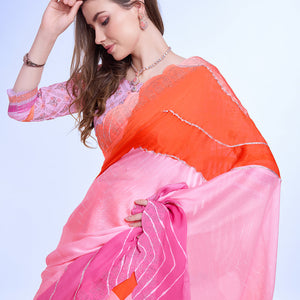 Lavender Poly Chiffon Festival Saree With Blouse Piece