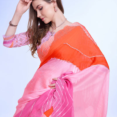 Lavender Poly Chiffon Festival Saree With Blouse Piece