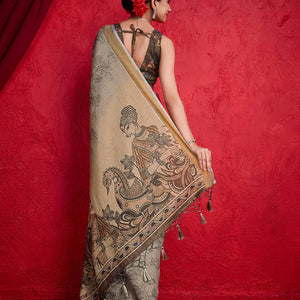 Brown Poly Silk Festival Saree With Blouse Piece
