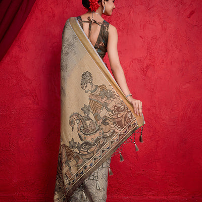 Brown Poly Silk Festival Saree With Blouse Piece