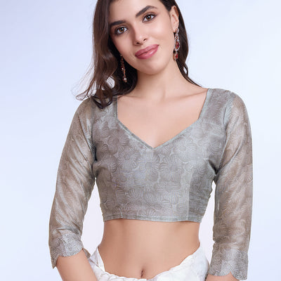 Peach Poly Chiffon Festival Saree With Blouse Piece