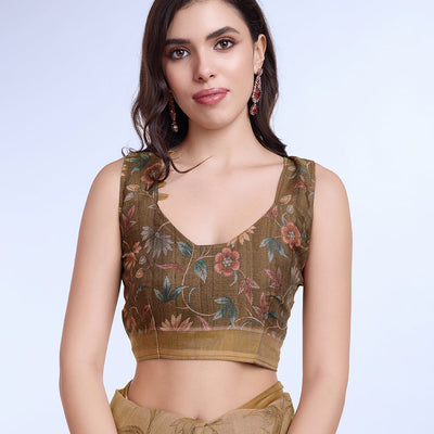 Beige Poly Silk Festival Saree With Blouse Piece