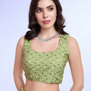 Green Poly Chiffon Festival Saree With Blouse Piece