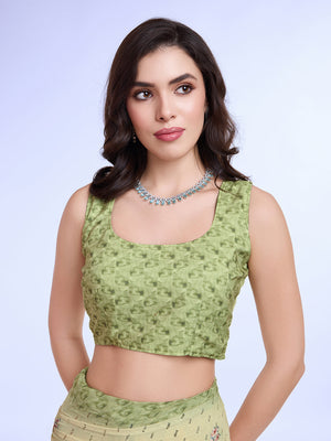 Green Poly Chiffon Festival Saree With Blouse Piece