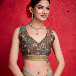 Brown Poly Silk Festival Saree With Blouse Piece
